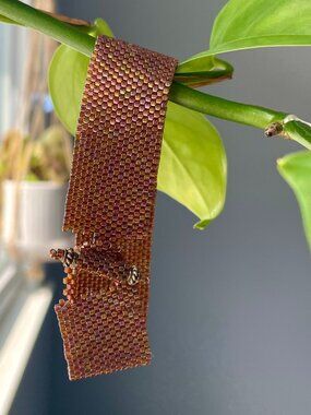Metallic Rose Gold-Toned Handwoven Beaded Cuff Bracelet